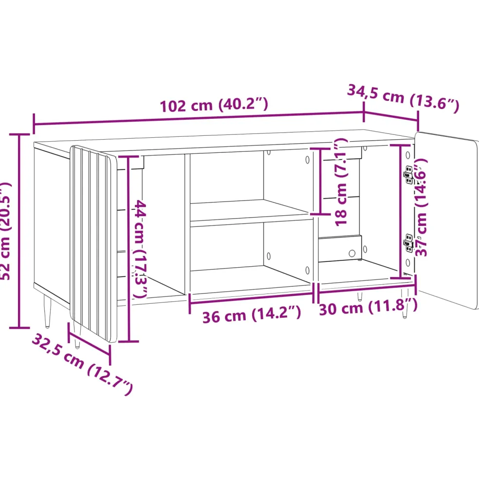 vidaXL TV-kast 102 x 34,5 x 52 cm Zwart Bewerkt hout