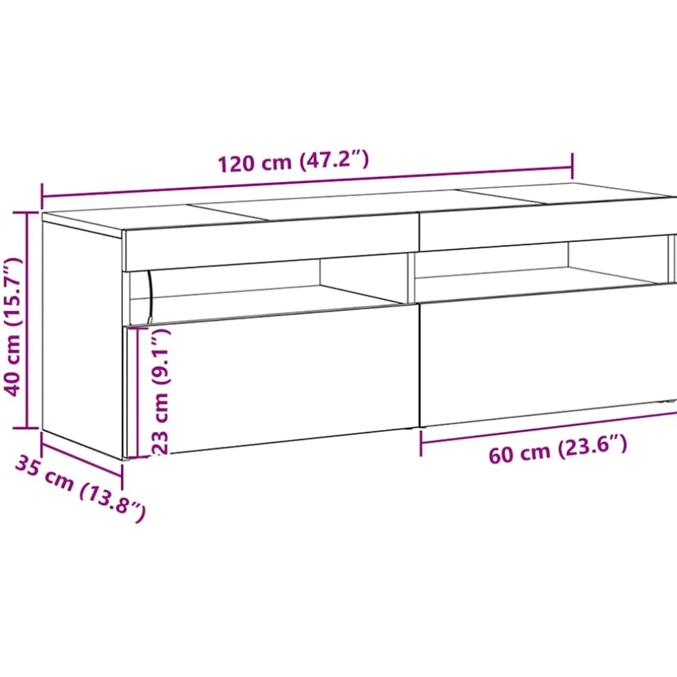 vidaXL TV-kast 120 x 35 x 40 cm Zwart Eiken Bewerkt hout
