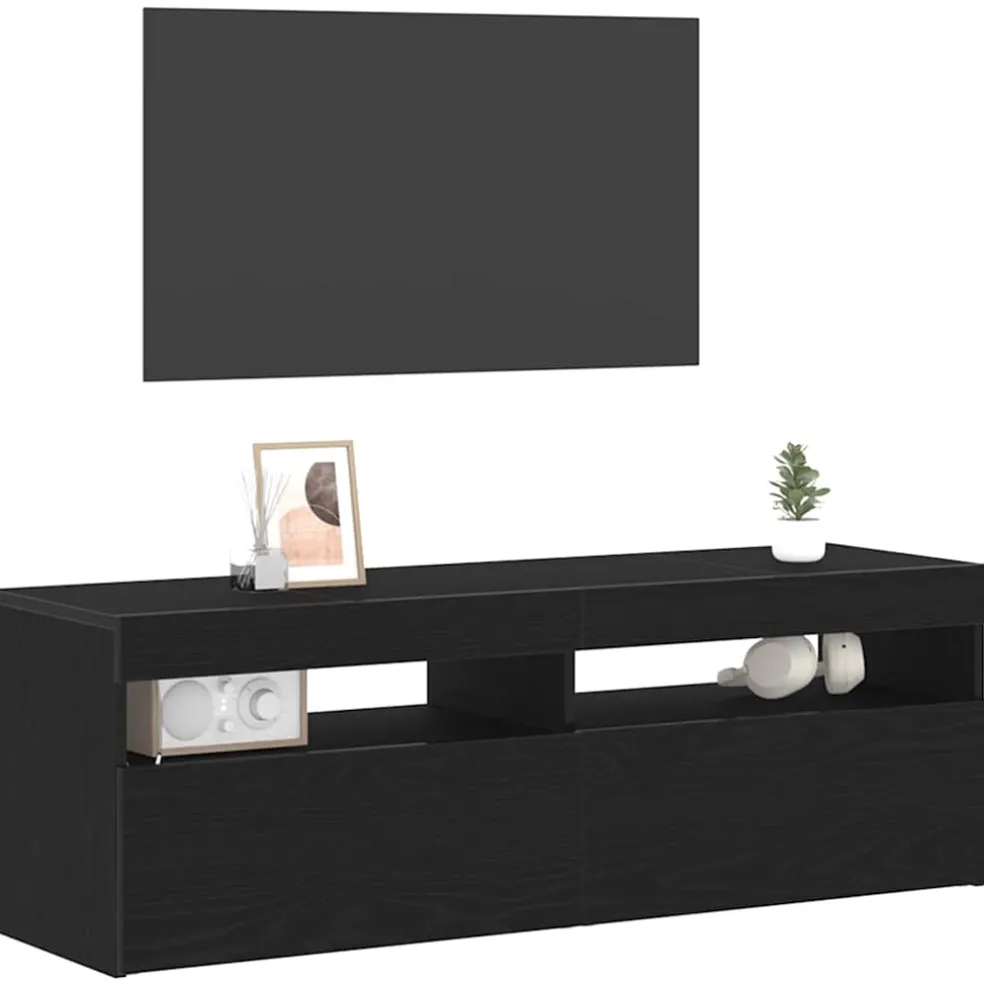 vidaXL TV-kast 120 x 35 x 40 cm Zwart Eiken Bewerkt hout
