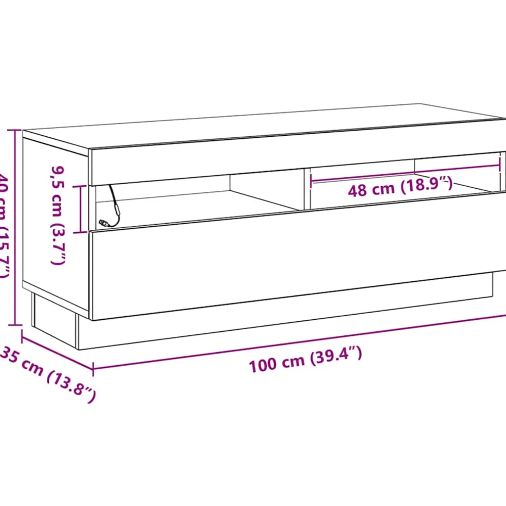 vidaXL TV-kast 100 x 35 x 40 cm Zwart Eiken Bewerkt hout