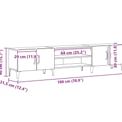 vidaXL TV-kast 180 x 31,5 x 40 cm Zwart Eiken Bewerkt hout