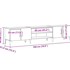 vidaXL TV-kast 180 x 31,5 x 40 cm Zwart Eiken Bewerkt hout