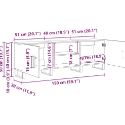 vidaXL TV-kast 150 x 30 x 50 cm Zwart Eiken Bewerkt hout