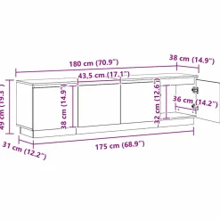 vidaXL TV-kast 180 x 38 x 49 cm Zwart Eiken Bewerkt hout