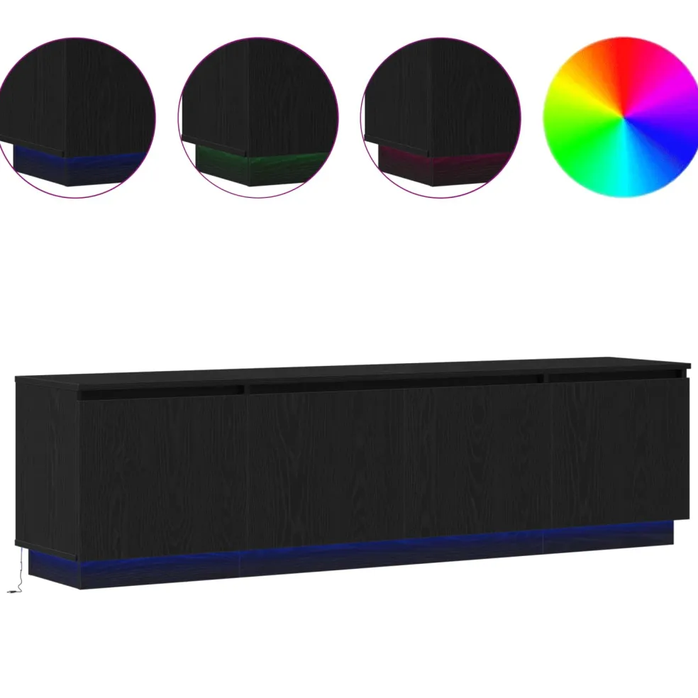 vidaXL TV-kast 180 x 38 x 49 cm Zwart Eiken Bewerkt hout