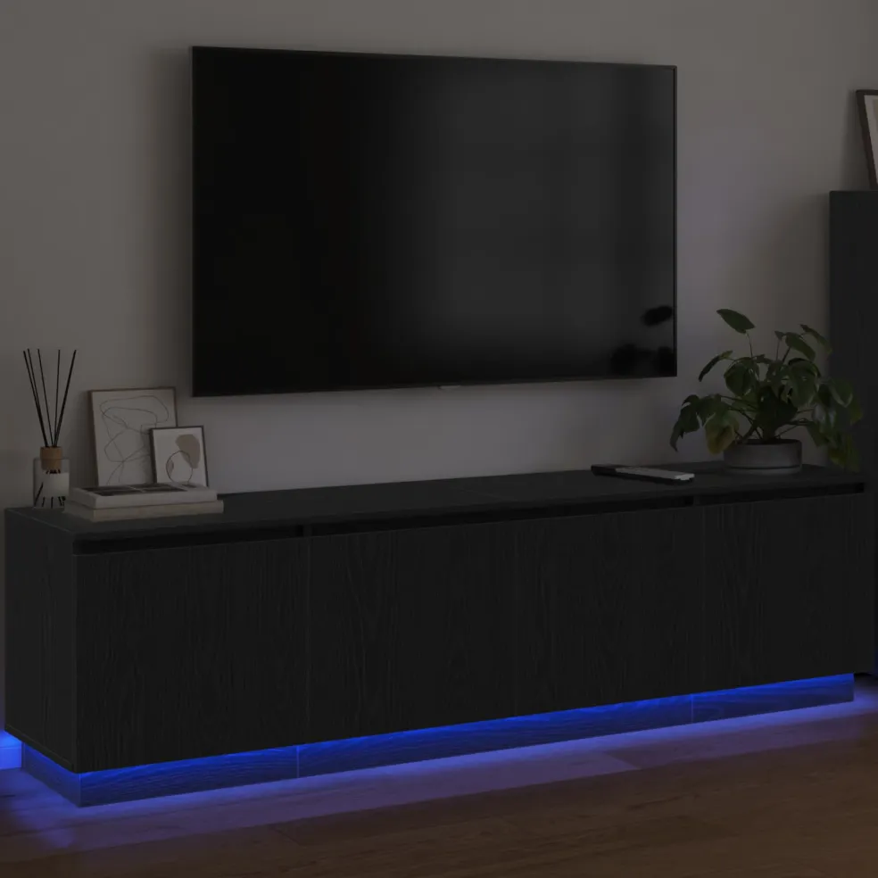 vidaXL TV-kast 180 x 38 x 49 cm Zwart Eiken Bewerkt hout