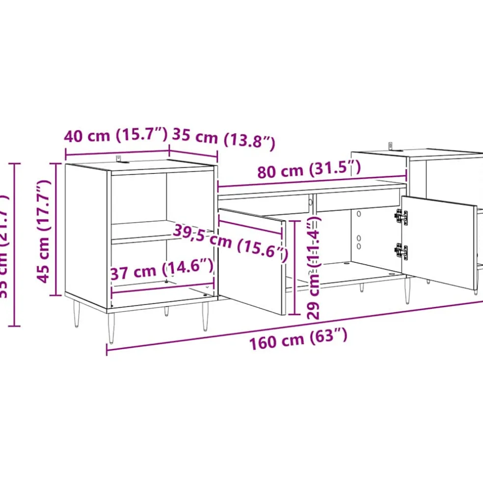vidaXL TV-kast 160 x 35 x 55 cm Zwart Eiken Bewerkt hout