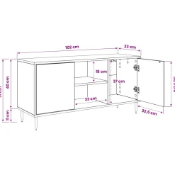 vidaXL Tv-meubel BONN 102 x 33 x 51 cm Zwart eiken Bewerkt hout