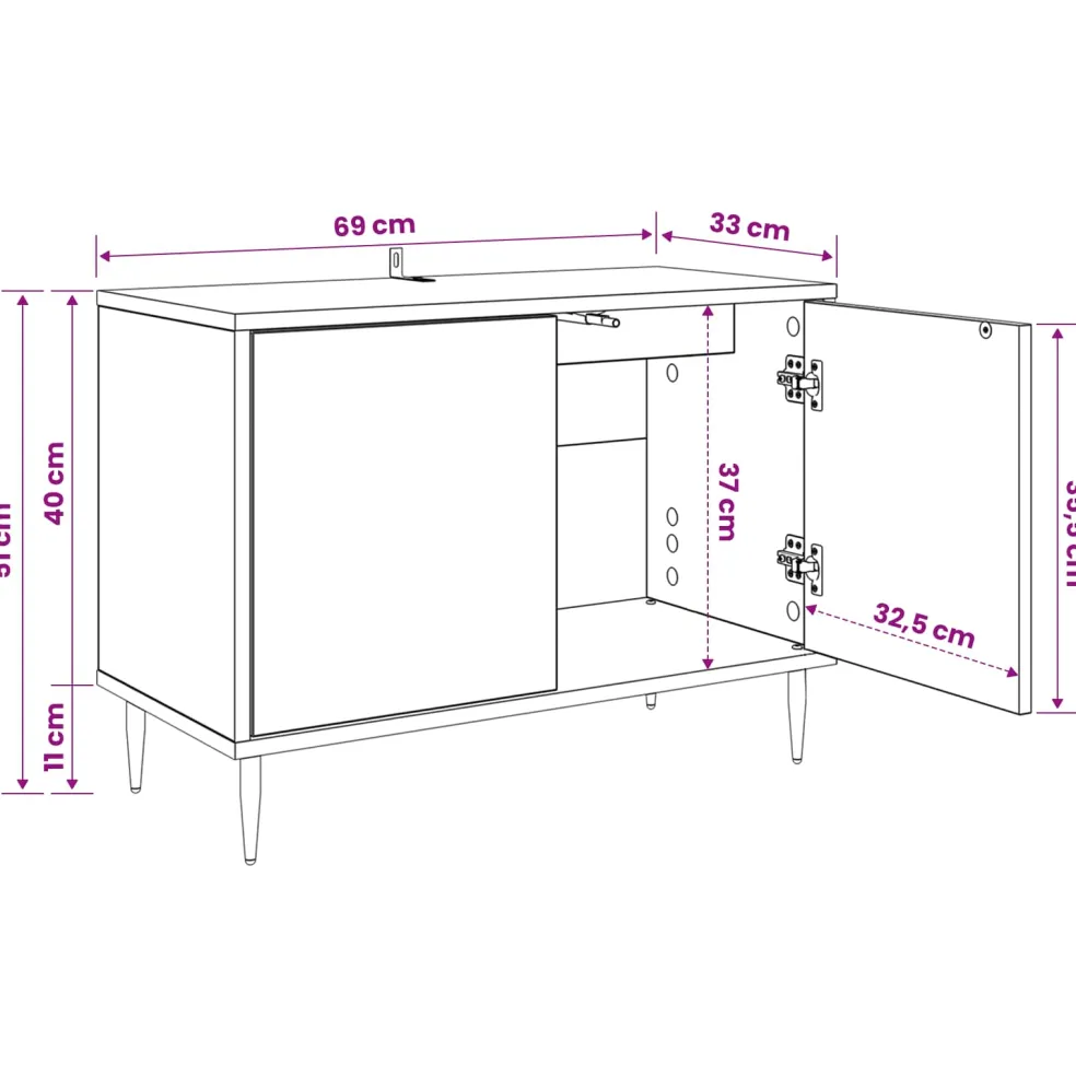 vidaXL Tv-meubel BREMEN 69 x 33 x 50,5 cm Zwart eiken Bewerkt hout