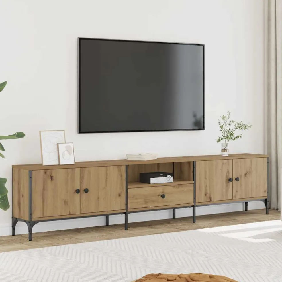 vidaXL Tv-meubel met lade 200x25x44 cm bewerkt hout artisanaal eiken
