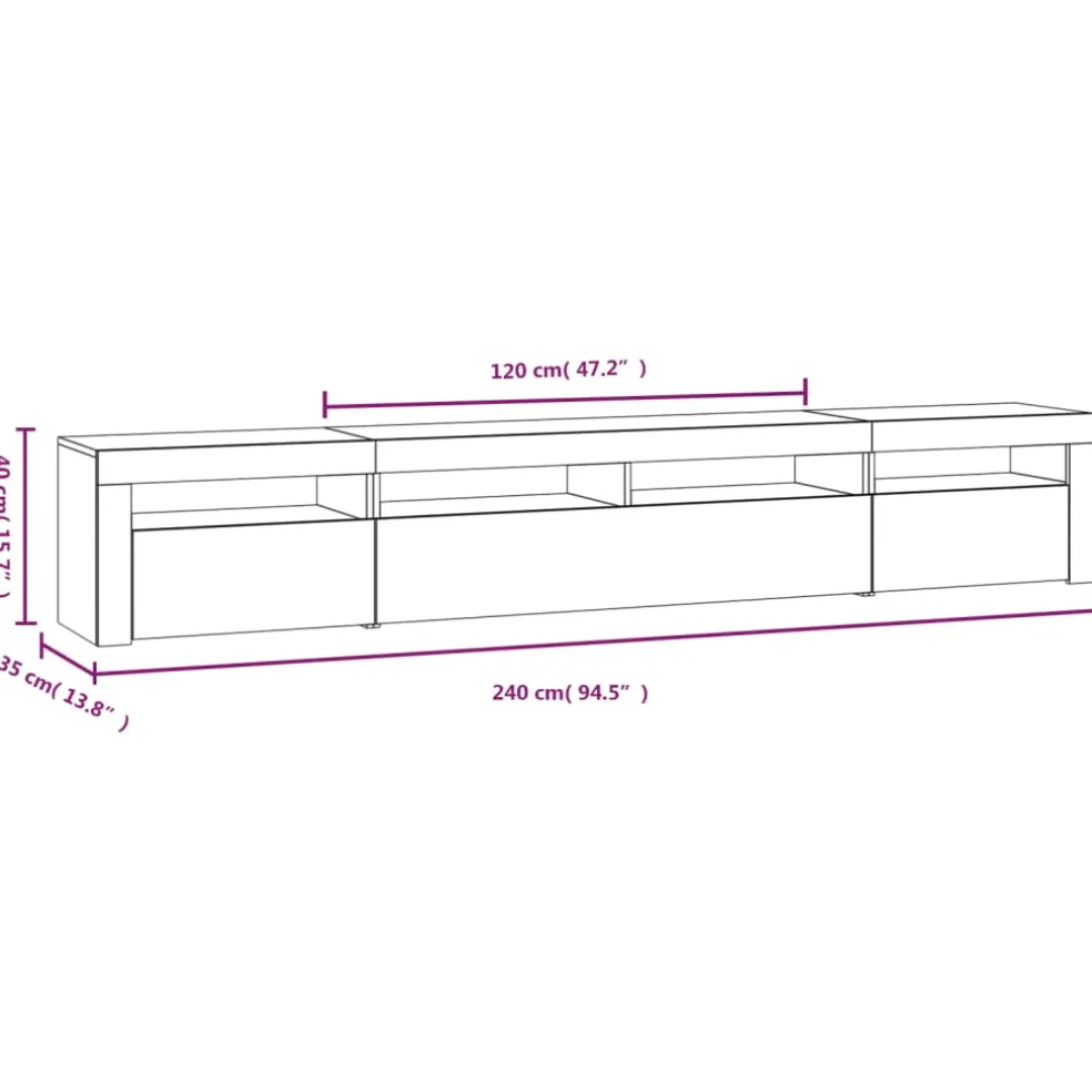 vidaXL Tv-meubel met LED-verlichting 240x35x40 cm wit