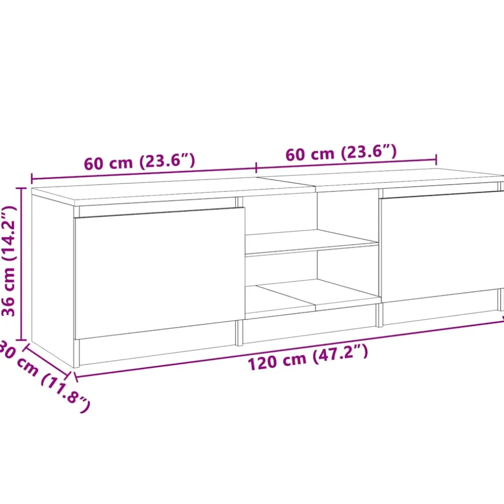 vidaXL Tv-meubel met LED-verlichting 120x30x36 cm betongrijs