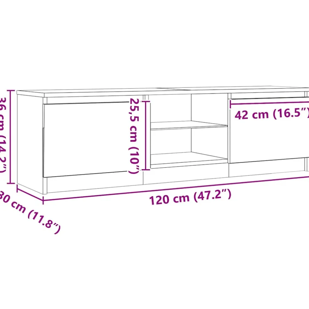 vidaXL Tv-meubel met LED 120x30x36 cm bewerkt hout zwart eiken