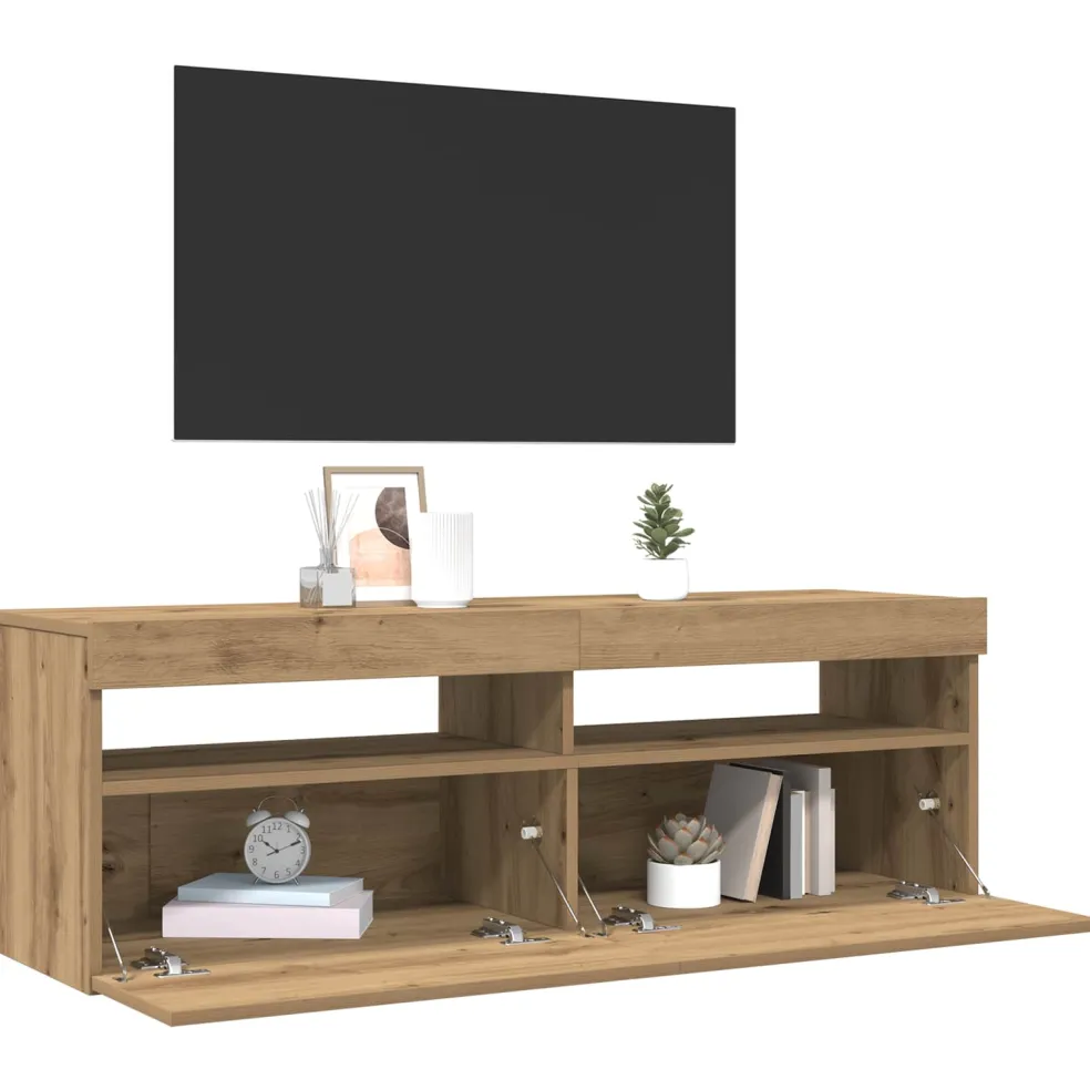 vidaXL Tv-meubel met LED 120x35x40 cm bewerkt hout artisanaal eiken