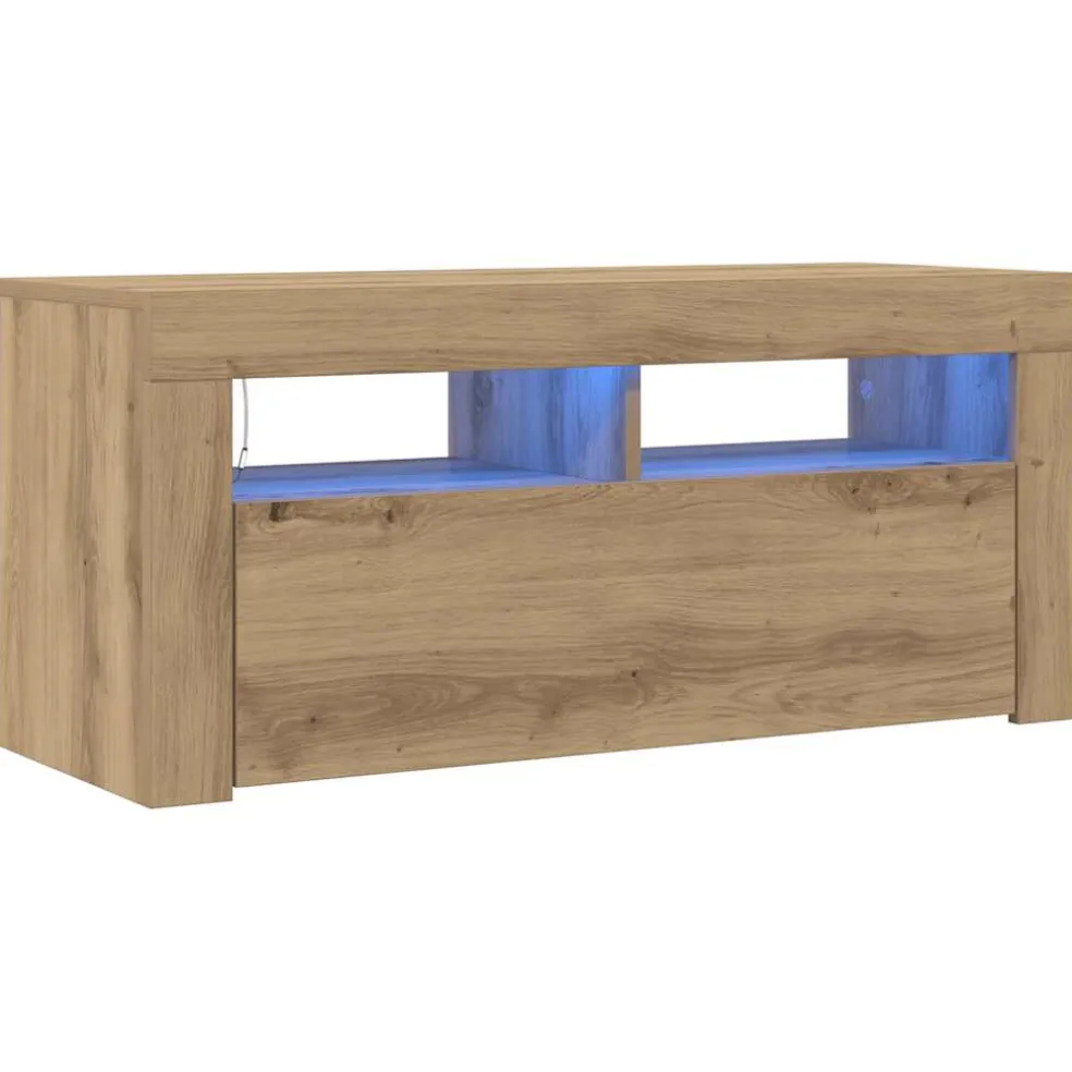 vidaXL Tv-meubel met LED 90x35x40 cm bewerkt hout artisanaal eiken