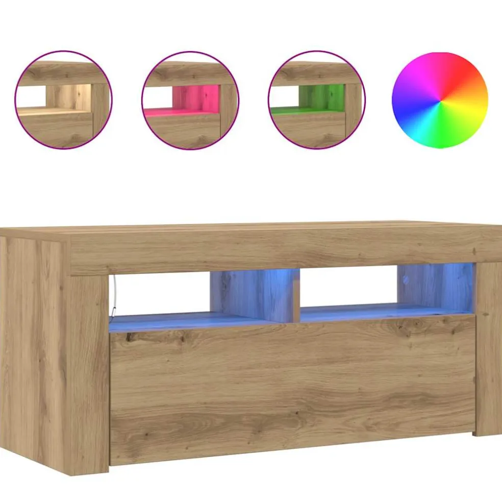 vidaXL Tv-meubel met LED 90x35x40 cm bewerkt hout artisanaal eiken