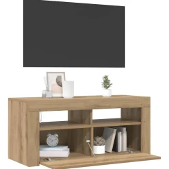 vidaXL Tv-meubel met LED 90x35x40 cm bewerkt hout artisanaal eiken