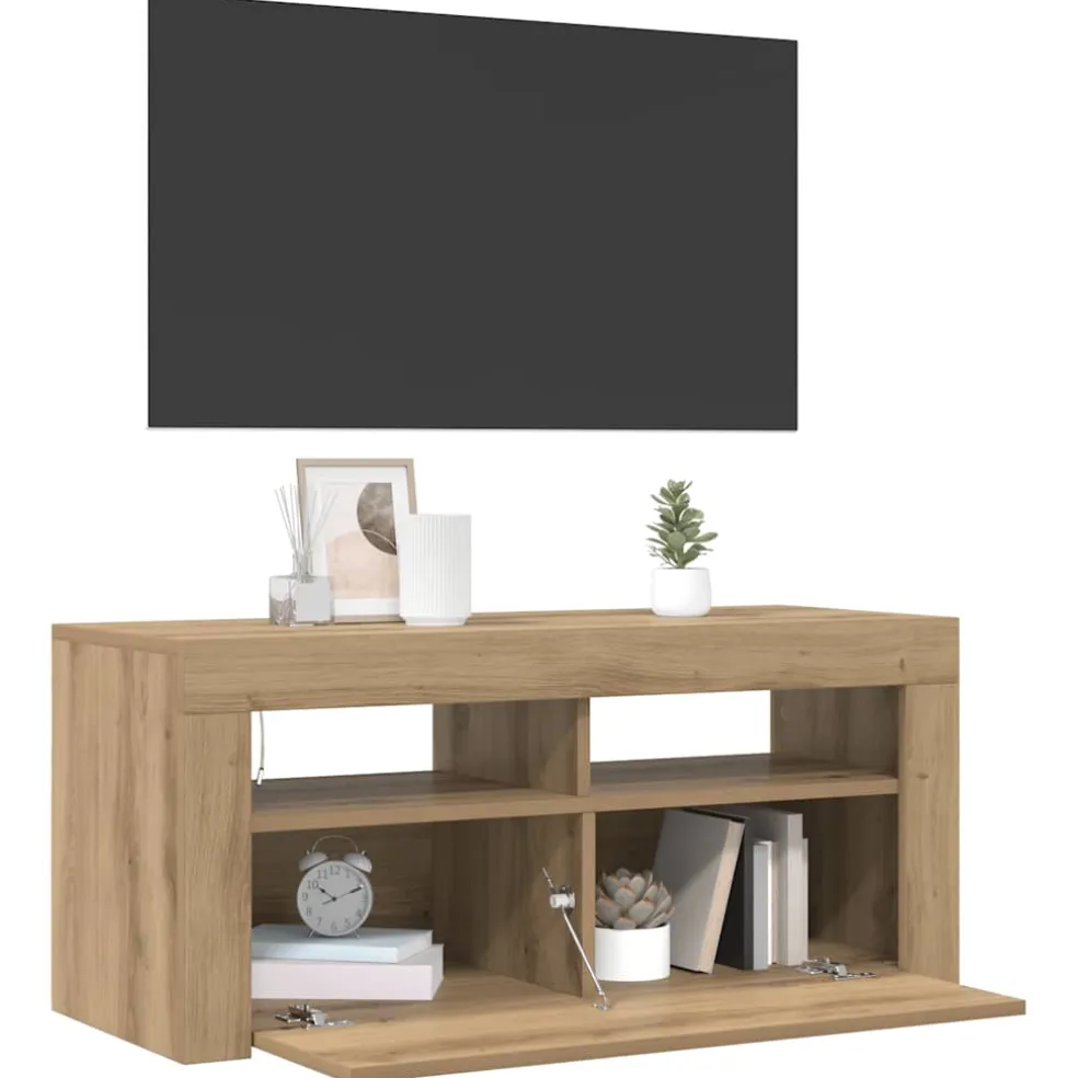 vidaXL Tv-meubel met LED 90x35x40 cm bewerkt hout artisanaal eiken