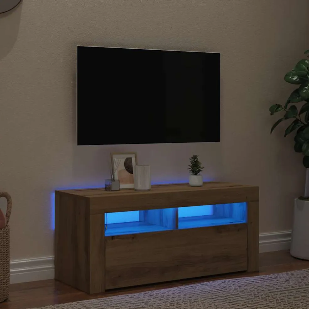 vidaXL Tv-meubel met LED 90x35x40 cm bewerkt hout artisanaal eiken