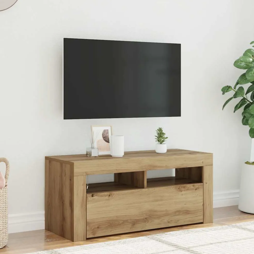 vidaXL Tv-meubel met LED 90x35x40 cm bewerkt hout artisanaal eiken