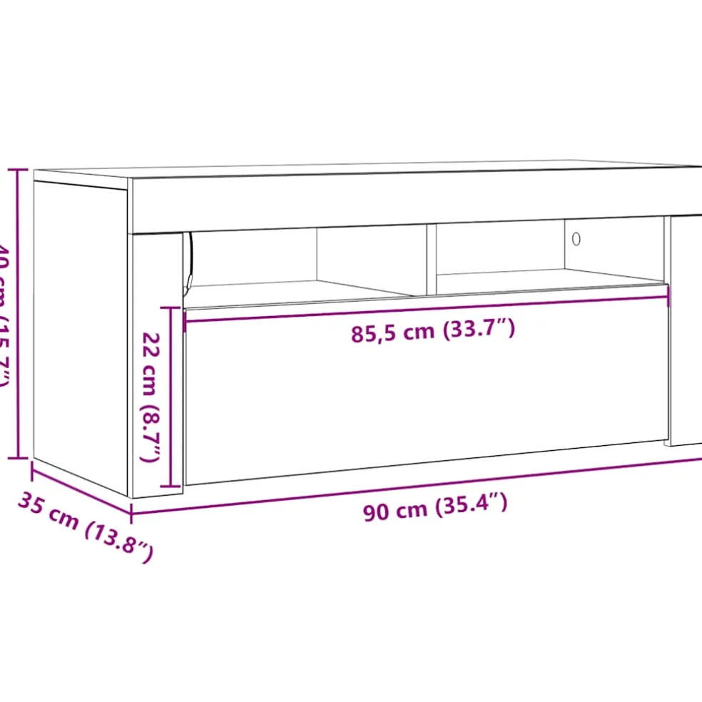 vidaXL Tv-meubel met LED 90x35x40 cm bewerkt hout artisanaal eiken