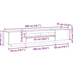 vidaXL Tv-meubel met LED 200x35x40 cm bewerkt hout oud hout