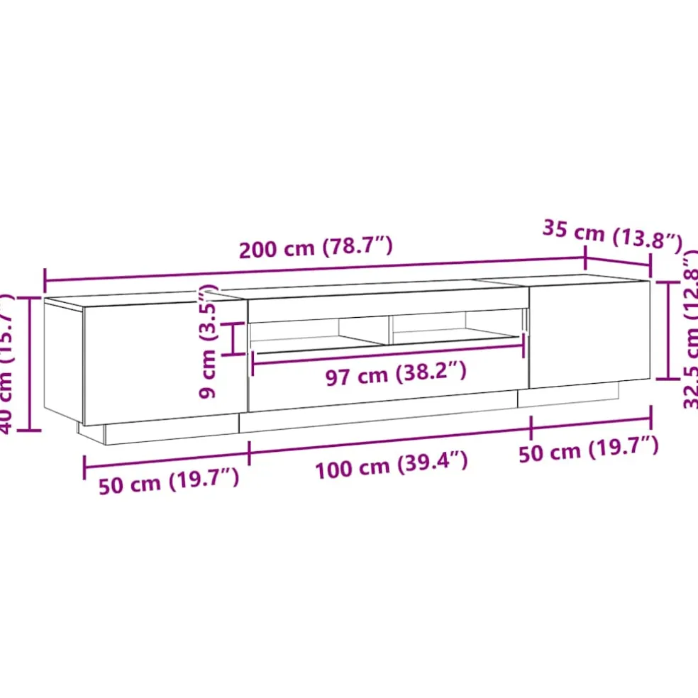 vidaXL Tv-meubel met LED 200x35x40 cm bewerkt hout oud hout