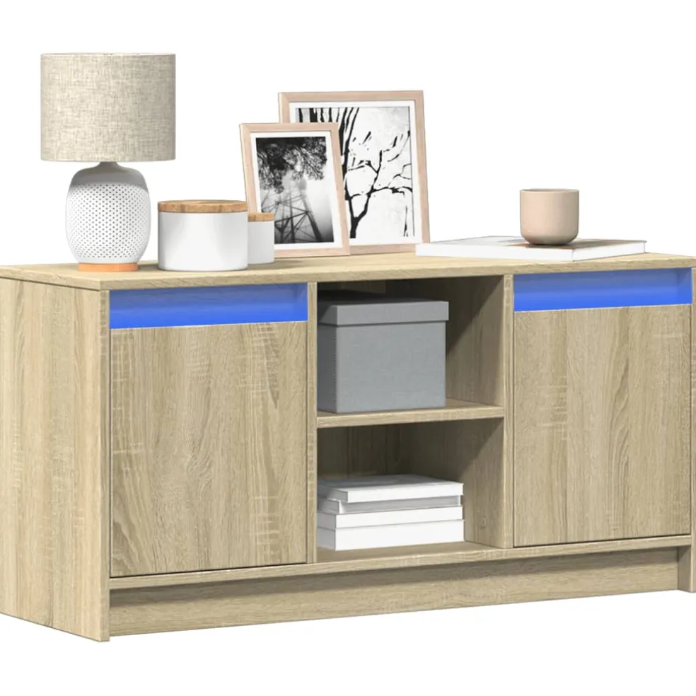 vidaXL Tv-meubel met LED 100x34x50 cm bewerkt hout sonoma eikenkleurig