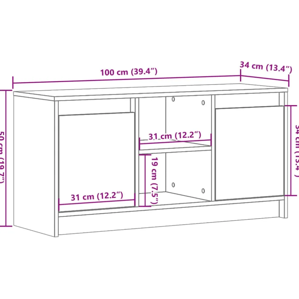 vidaXL Tv-meubel met LED 100x34x50 cm bewerkt hout sonoma eikenkleurig