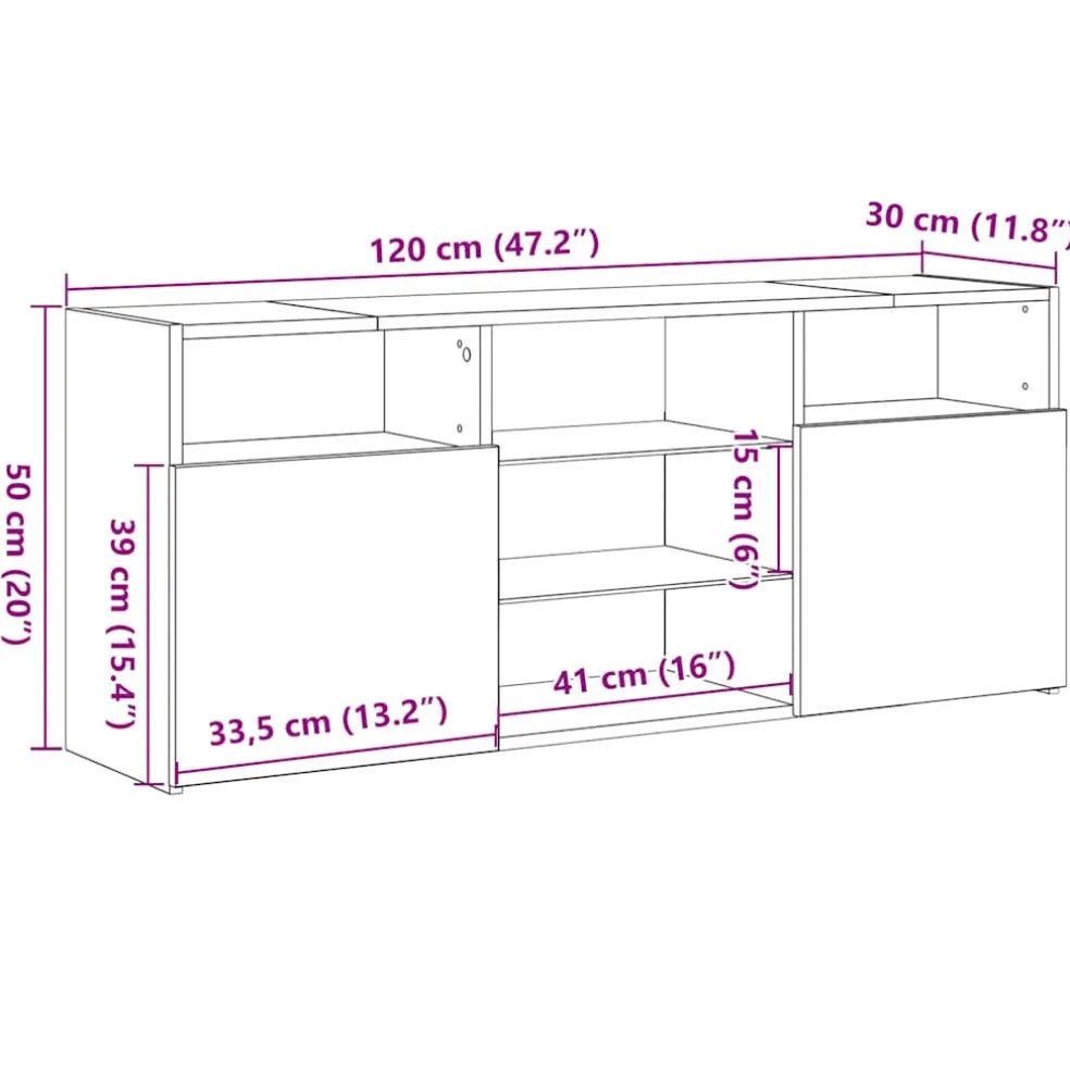 vidaXL Tv-meubel met LED 120x30x50 cm bewerkt hout oud hout