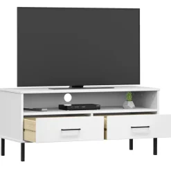 vidaXL Tv-meubel met metalen poten OSLO massief grenenhout wit