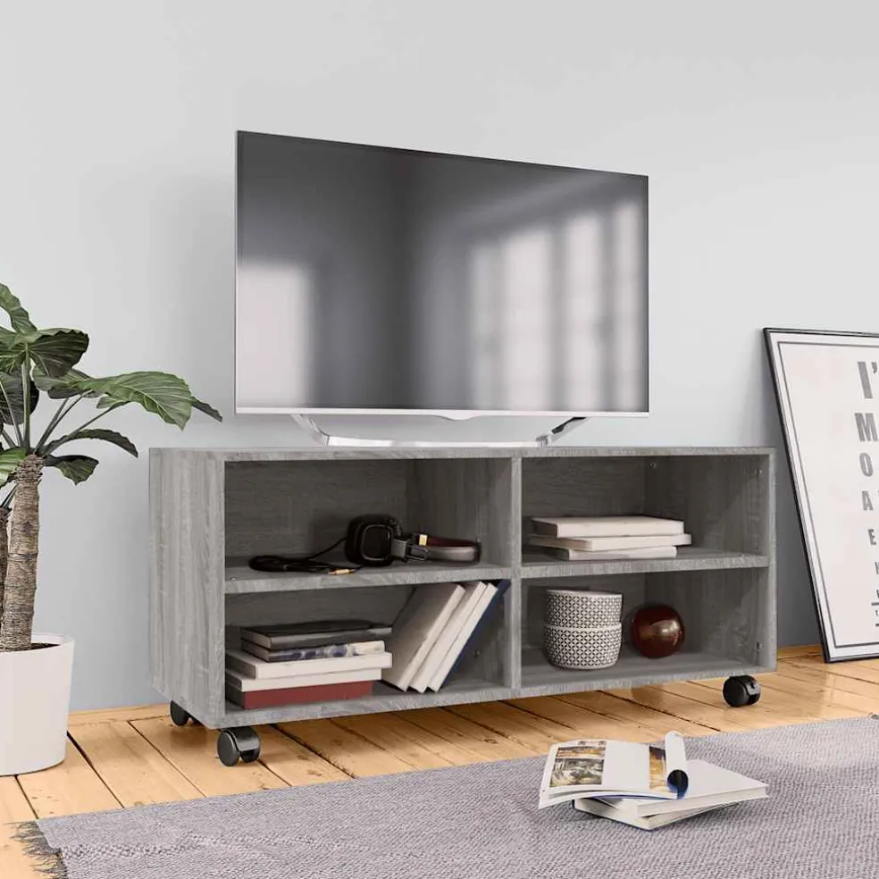 vidaXL Tv-meubel met wieltjes 90x35x35 cm bewerkt hout grijs sonoma
