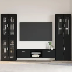 vidaXL Tv-meubelset FLORIN 3 st Zwart Bewerkt hout