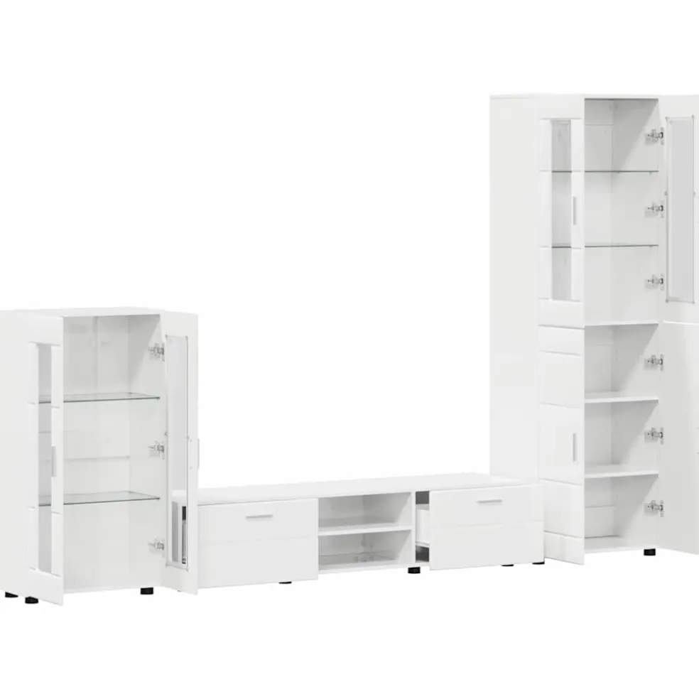 vidaXL Tv-meubelset FLORIN 3 st Hoogglans wit Bewerkt hout