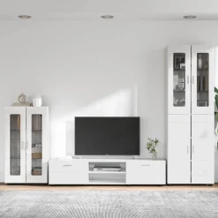vidaXL Tv-meubelset FLORIN 3 st Hoogglans wit Bewerkt hout
