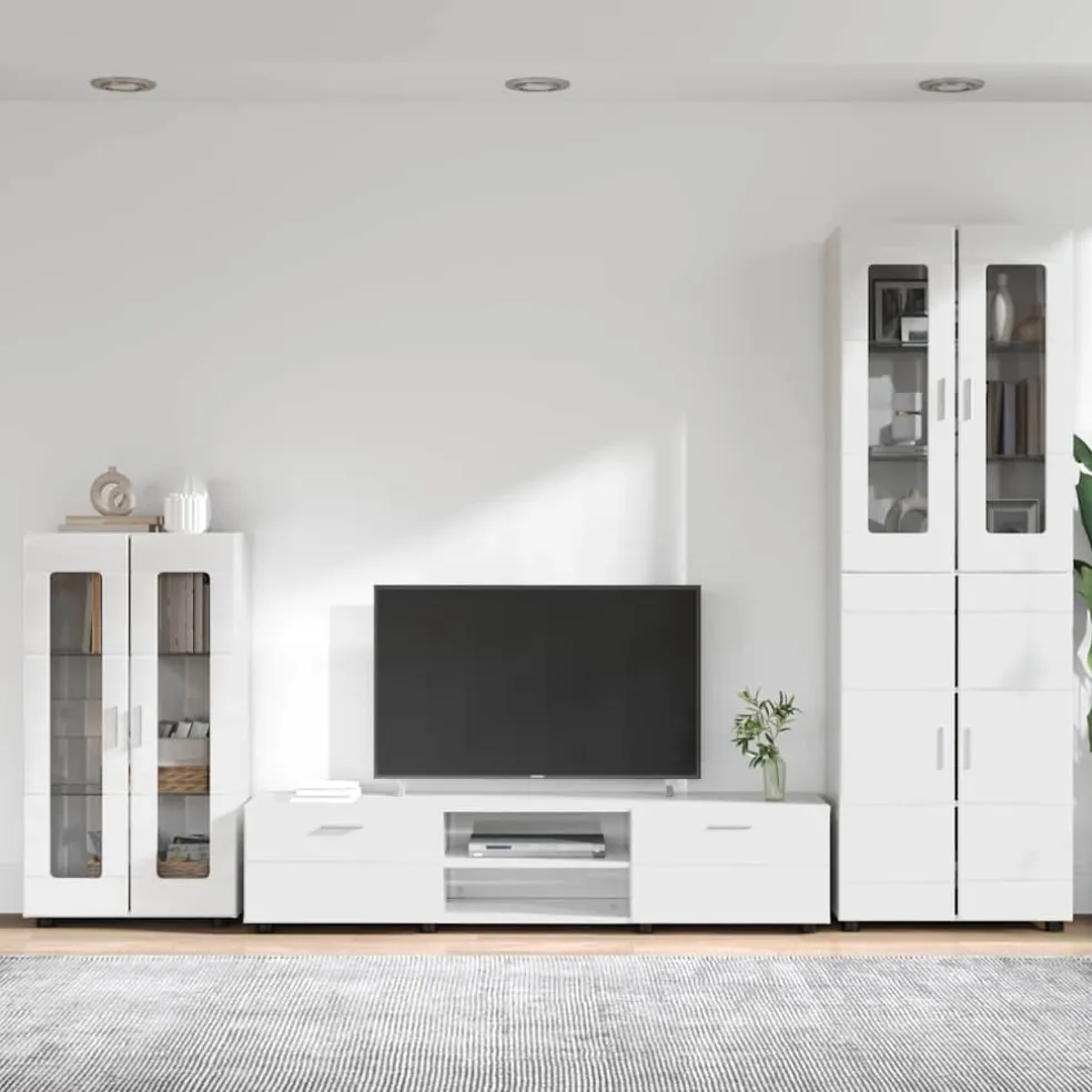 vidaXL Tv-meubelset FLORIN 3 st Hoogglans wit Bewerkt hout