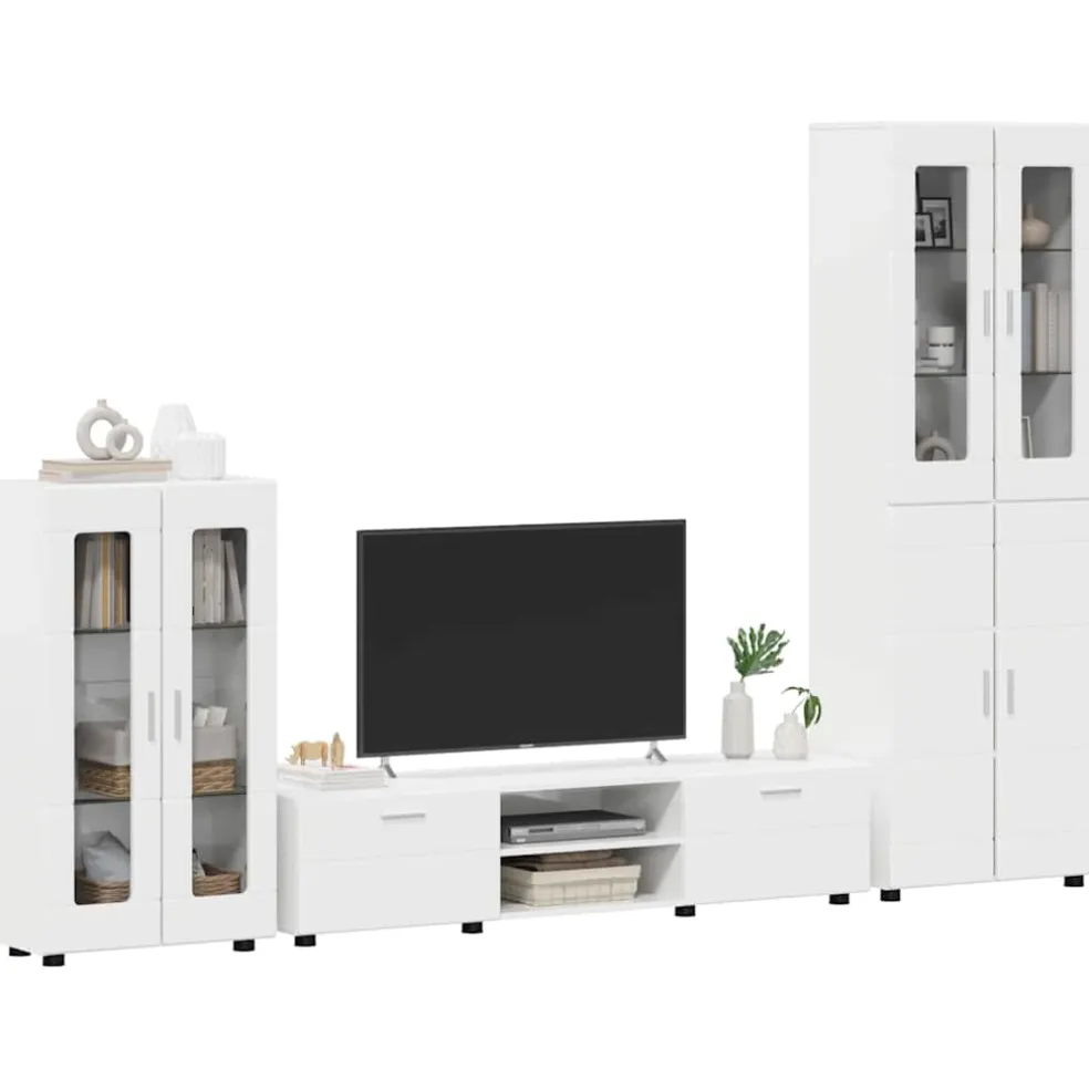 vidaXL Tv-meubelset FLORIN 3 st Hoogglans wit Bewerkt hout