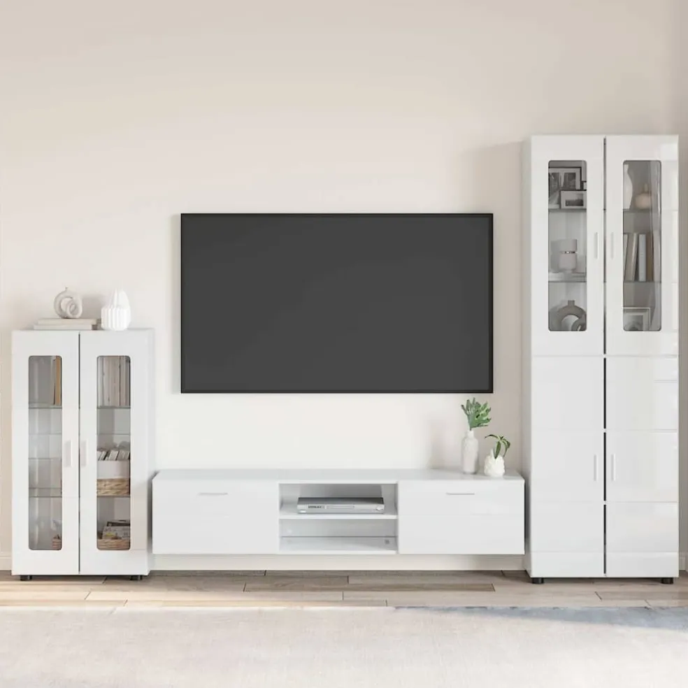 vidaXL Tv-meubelset FLORIN 3 st Hoogglans wit Bewerkt hout
