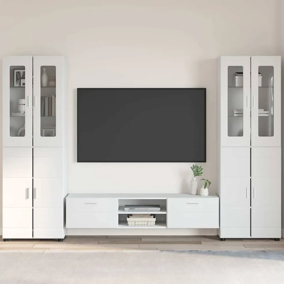 vidaXL Tv-meubelset FLORIN 3 st Hoogglans wit Bewerkt hout