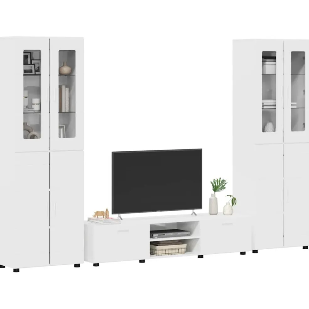 vidaXL Tv-meubelset FLORIN 3 st Hoogglans wit Bewerkt hout