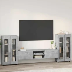 vidaXL Tv-meubelset FLORIN 3 st Beton Grijs Bewerkt hout