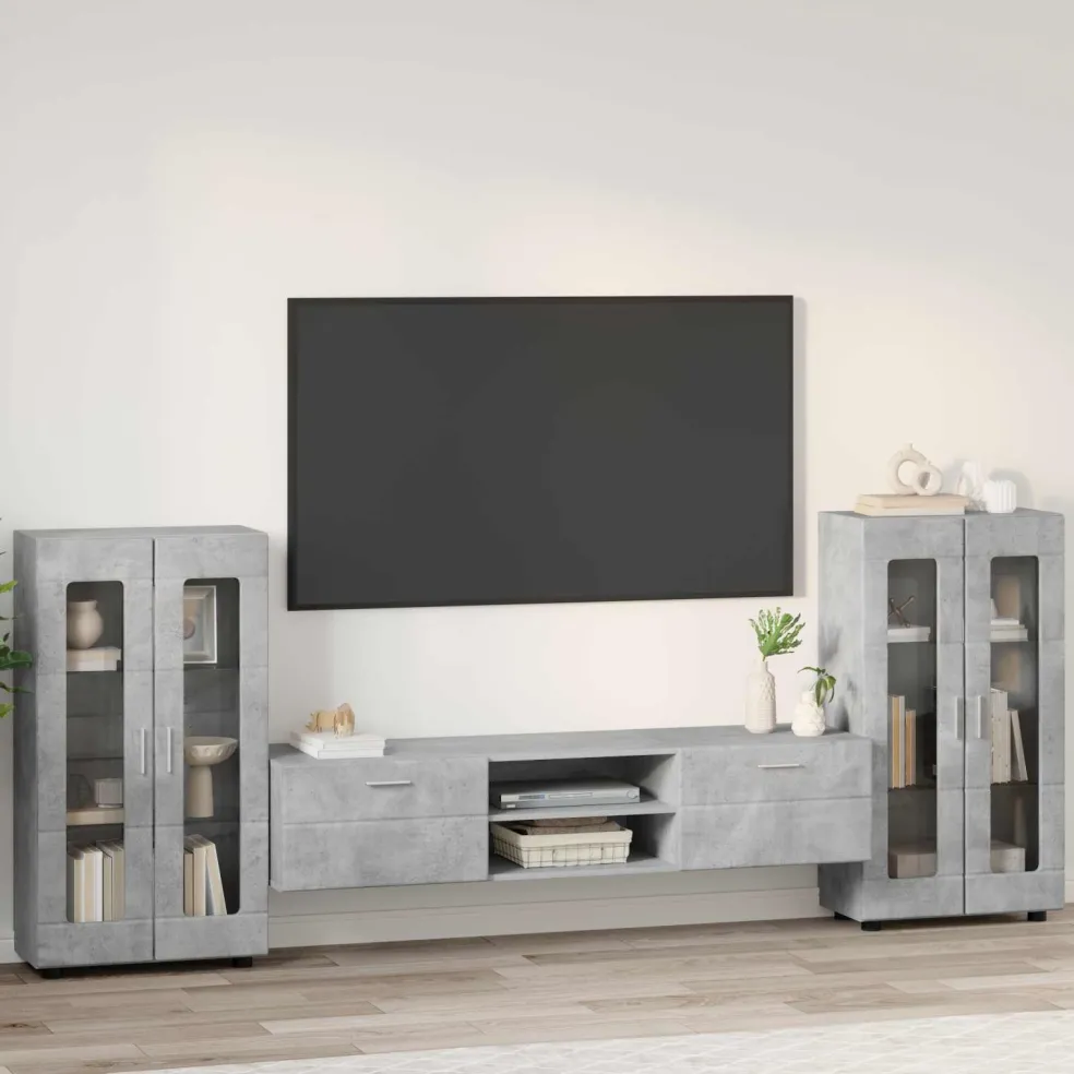 vidaXL Tv-meubelset FLORIN 3 st Beton Grijs Bewerkt hout