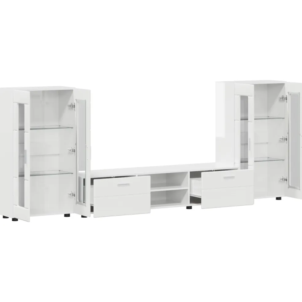 vidaXL Tv-meubelset FLORIN 3 st Hoogglans wit Bewerkt hout