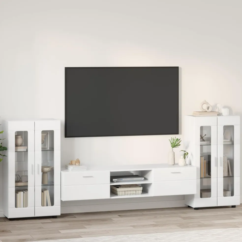 vidaXL Tv-meubelset FLORIN 3 st Hoogglans wit Bewerkt hout