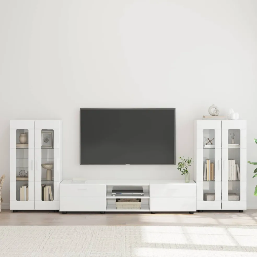 vidaXL Tv-meubelset FLORIN 3 st Hoogglans wit Bewerkt hout