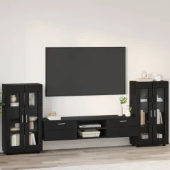 vidaXL Tv-meubelset FLORIN 3 st Zwart Bewerkt hout