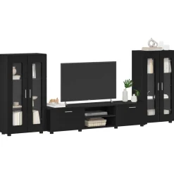 vidaXL Tv-meubelset FLORIN 3 st Zwart Bewerkt hout