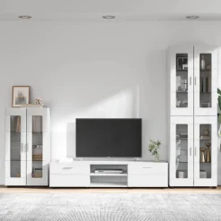 vidaXL Tv-meubelset FLORIN 3 st Wit Bewerkt hout
