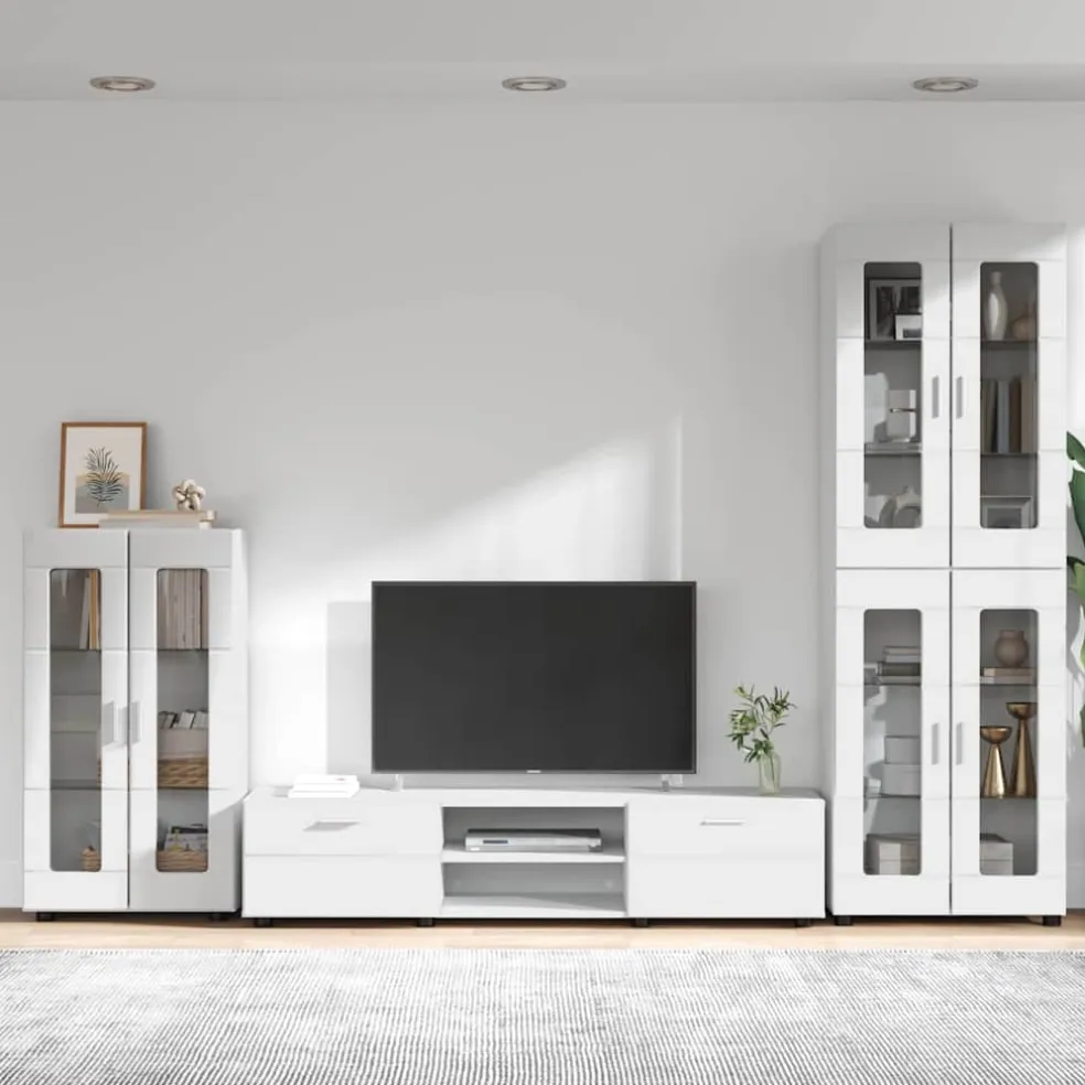 vidaXL Tv-meubelset FLORIN 3 st Wit Bewerkt hout