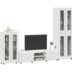 vidaXL Tv-meubelset FLORIN 3 st Wit Bewerkt hout